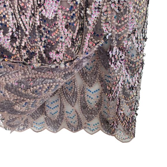 Zara Iridescent Pink & Purple Scalloped Sequin Mermaid Midi Pencil Skirt Size XS - Picture 9 of 15